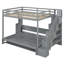 Lit mezzanine double avec lit escamotable intégré, escalier de rangement et bureau, gris