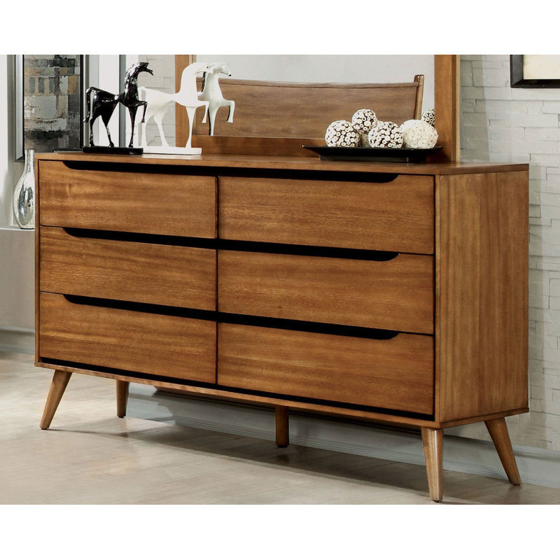 Commode double 6 tiroirs avec Miroir chilhowee, Chêne