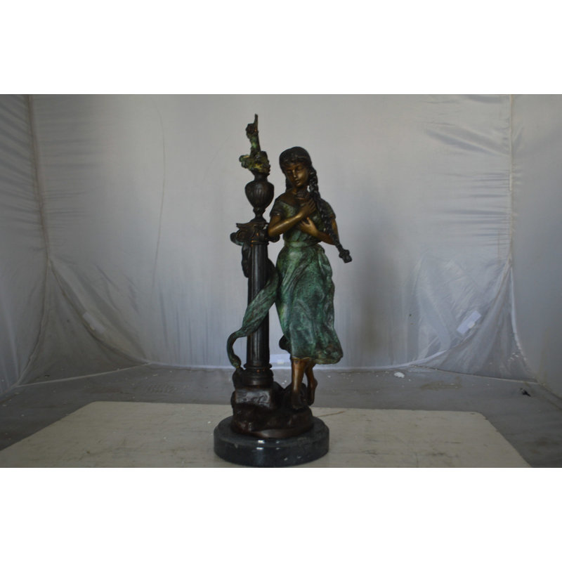 Aguon Les Amenes Beautiful Girl Bronze Statue - Size: 9"L x 8"W x 27"H.