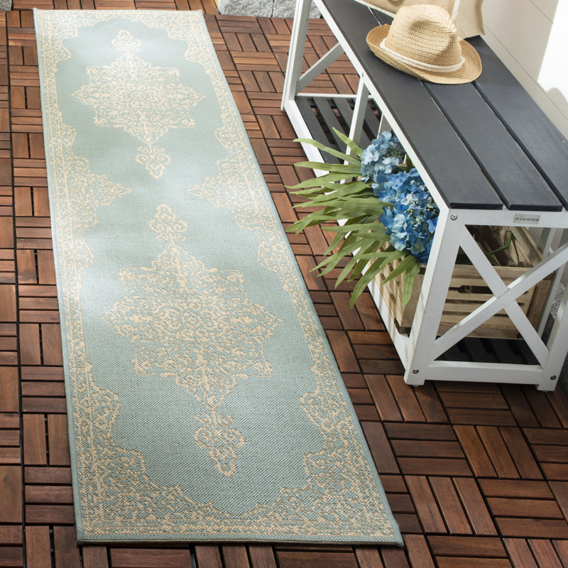 Tapis oriental crème / turquoise Danya, Tapis de couloir 2 pi 2 po x 6 pi