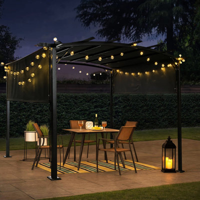 Pergola d'extérieur à structure en acier - 12 x 9 pi, auvent rétractable pour les sorties en famille et les rassemblements