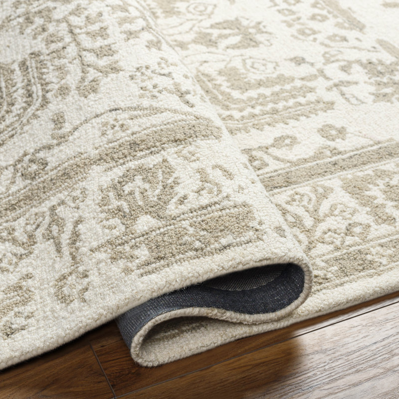 Androulla Handmade Tufted Wool Area Rug in Cream/Taupe/Gray, Rectangle 8' x 10'