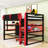 Wood Loft Bed with Shelves and Built-in USB Ports and RGB LED Lights-1229134919-1229134913