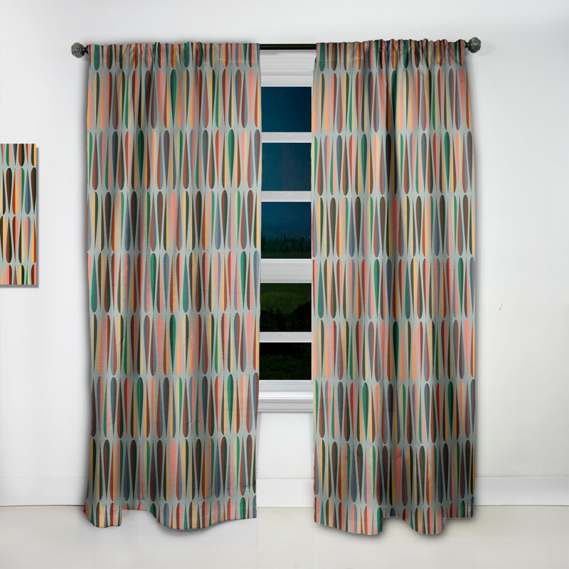 Panneau de rideau simple occultant rétro abstrait Retro gouttes de style Mid-Century, L 52 po x L 90 po