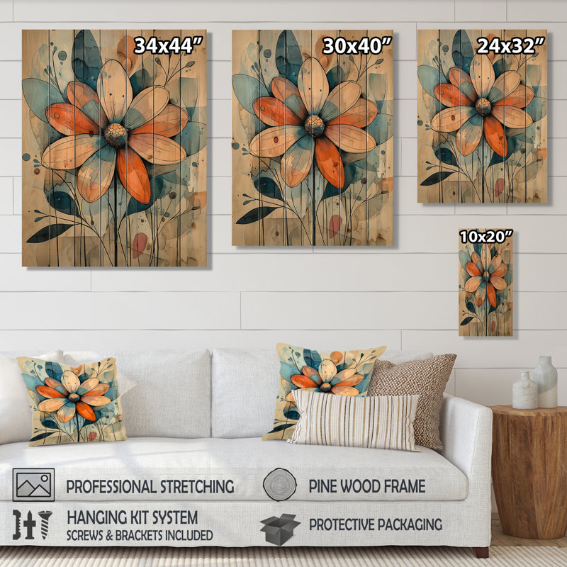 Pastel géométrique Dahlia Twist III - art mural en bois Dahlia - sur bois de pin naturel, H 32 po x l 24 po x P 0,78 po