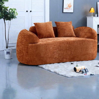 Canapés à compression, 2 places en chenille orange compacte moderne pour la maison