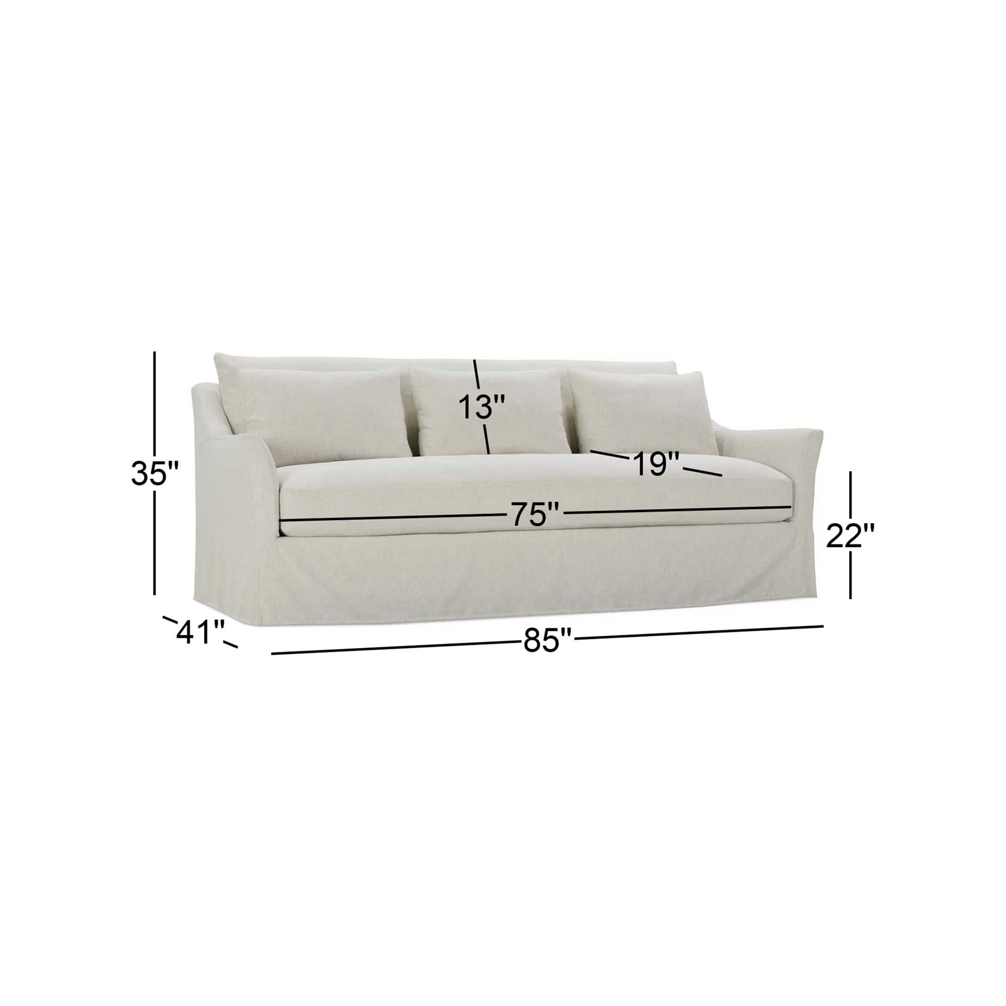 Stavro Slip Sofa, Ivory, 35"H x 85"W x 41"D