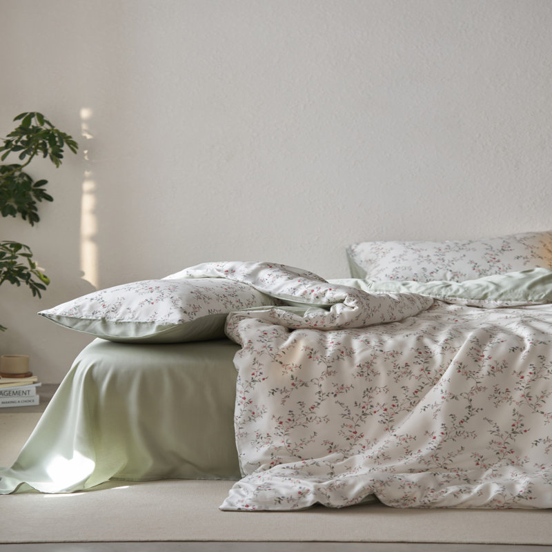 Ensemble de housse de couette respirante Lyocell, Vert/blanc, Housse de couette grand + 2 pièces supplémentair
