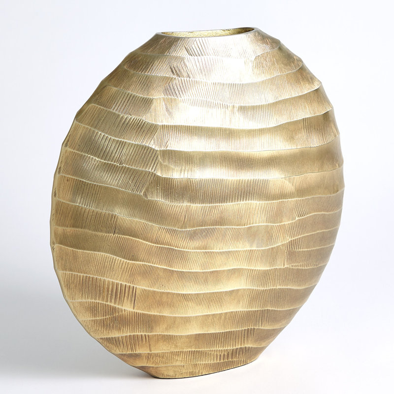 Chased Oval Vase-Antique Brass, 15.25" H x 15.5" W x 4.5" D