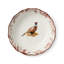 Ensemble de 4 bols à soupe Pheasant Grove 8in 26oz - Assortiment de conceptions de faisan Naturalist sur grès ivoire avec bordure botanique festonnée bourgogne