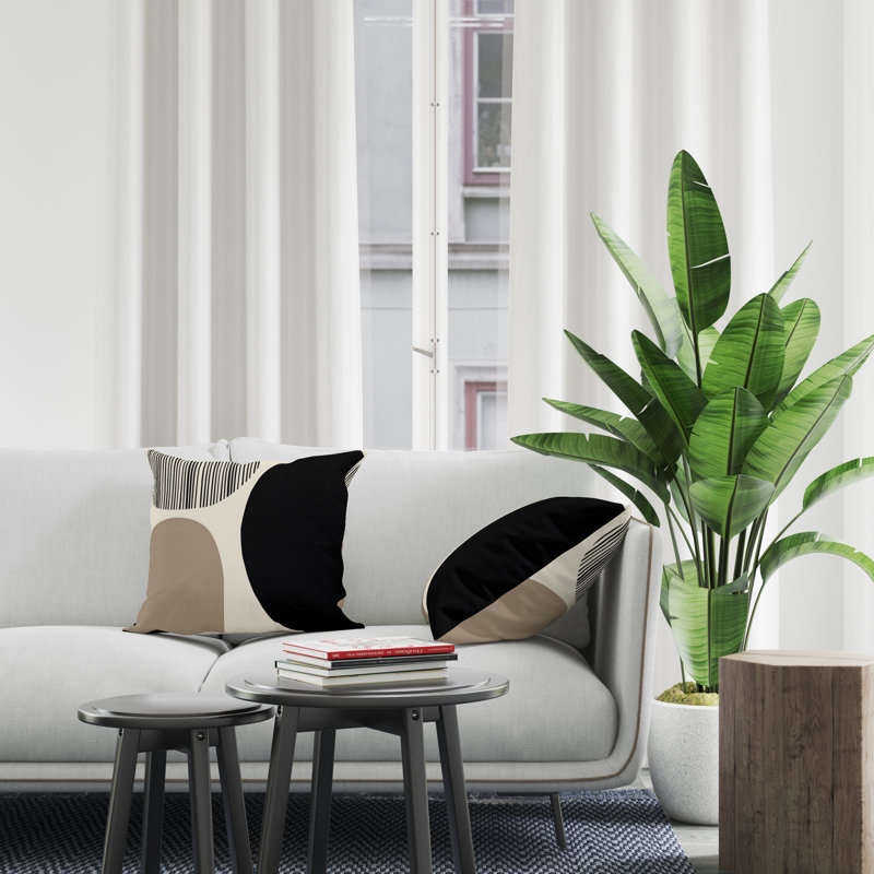 Jeté carré / extérieur en polyester Chamu, Beige / noir, L 17 po x H 17 po