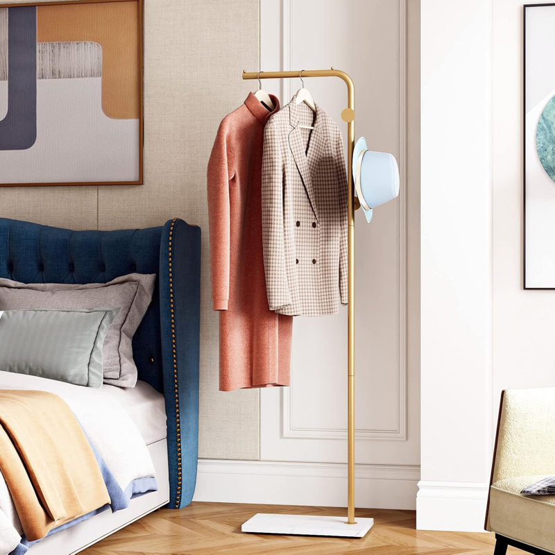 Sturdy Marble Base Coat Rack - Luxury Gold Freestanding Clothing Stand for Hallway & Bedroom