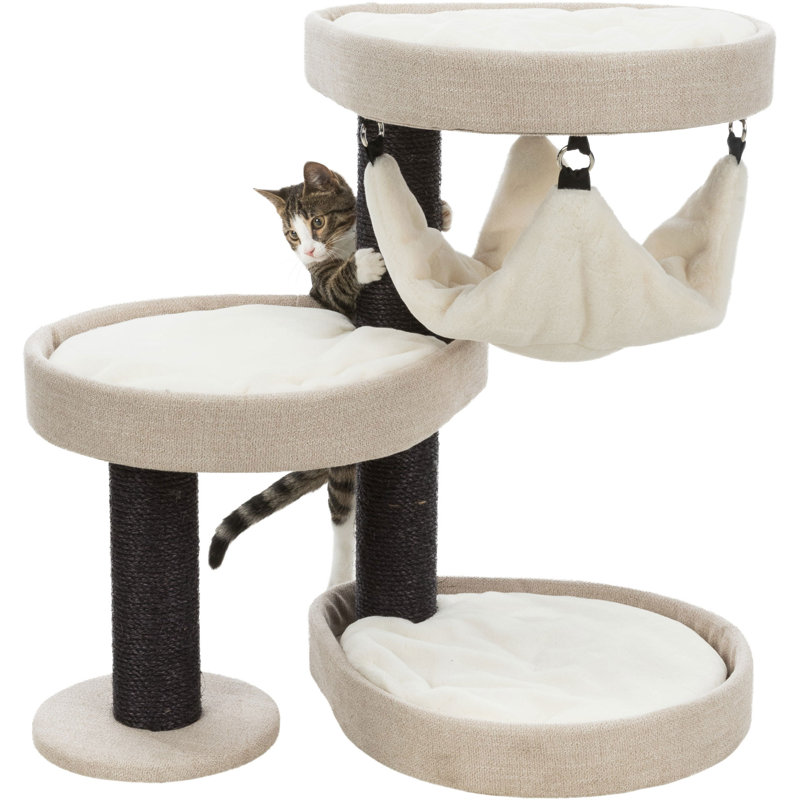 Cream and Black Sisal Freestanding Cat Tree with Hammock