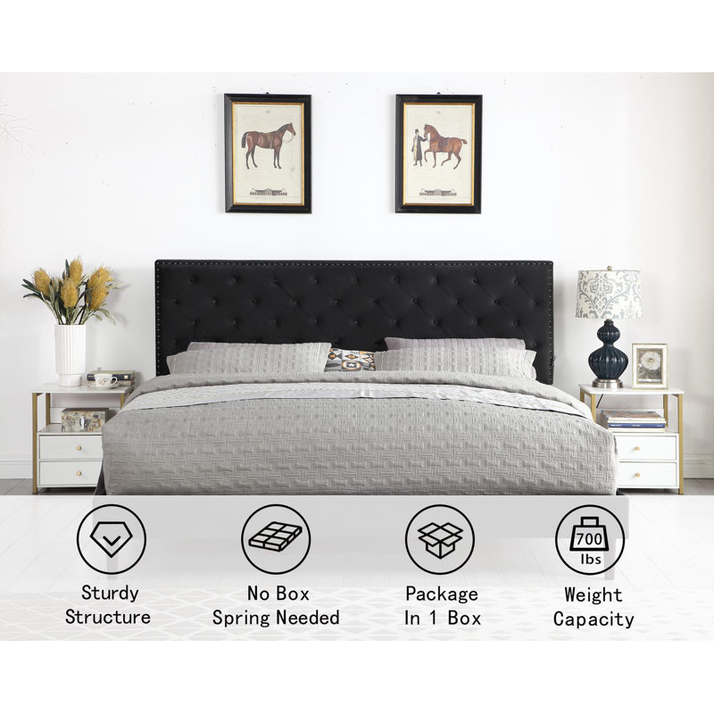 Avrah Upholstered Wingback Bed, Black, King