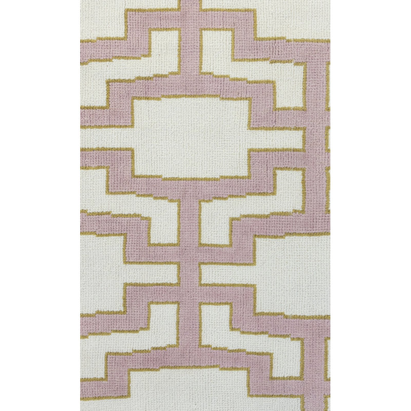 Della Hand Knotted Wool Geometric Area Rug, Pink, Runner 3' x 12'