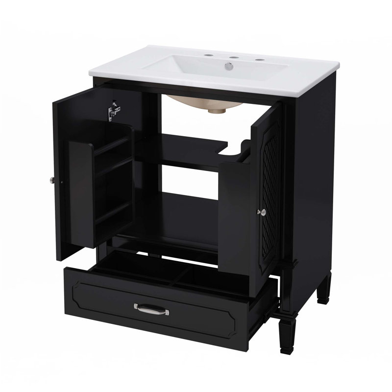 Meuble-lavabo 30 po avec lavabo style rétro, Argent argent, Noir, noir, noir, noir