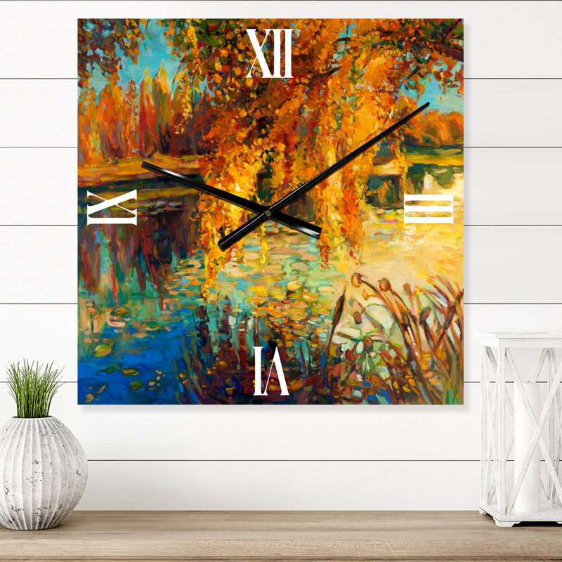 Horloge murale Orange Autumn Forest - Lake House, Moyen