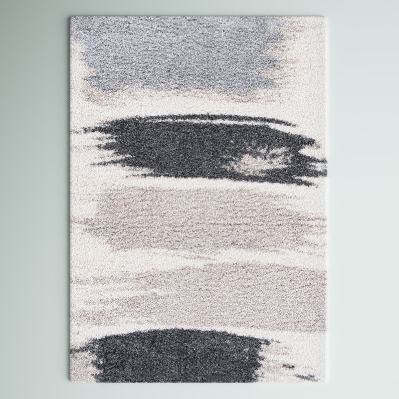 Saraland Abstract Gray/Cream Area Rug, Rectangle 2'3" x 4'