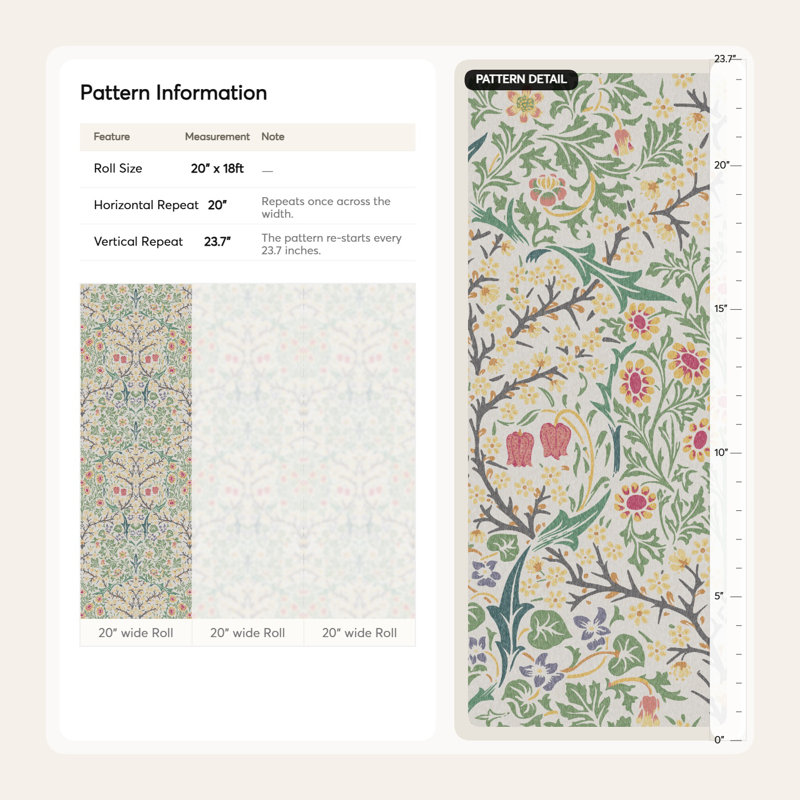 Rouleau de papier peint floral William William, Beige