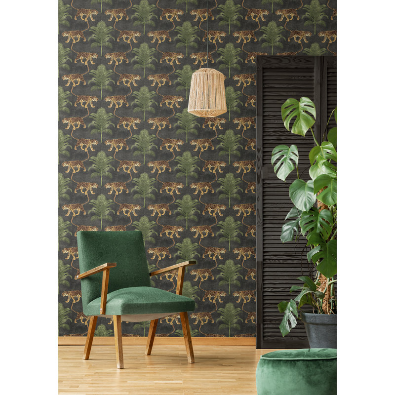 Tommy Bahama Tiger And Tree Peel And Stick Wallpaper Roll, Coal