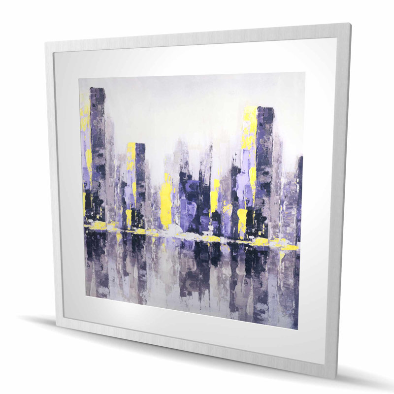 Abstrait, ville mauve - bâtiment jaune