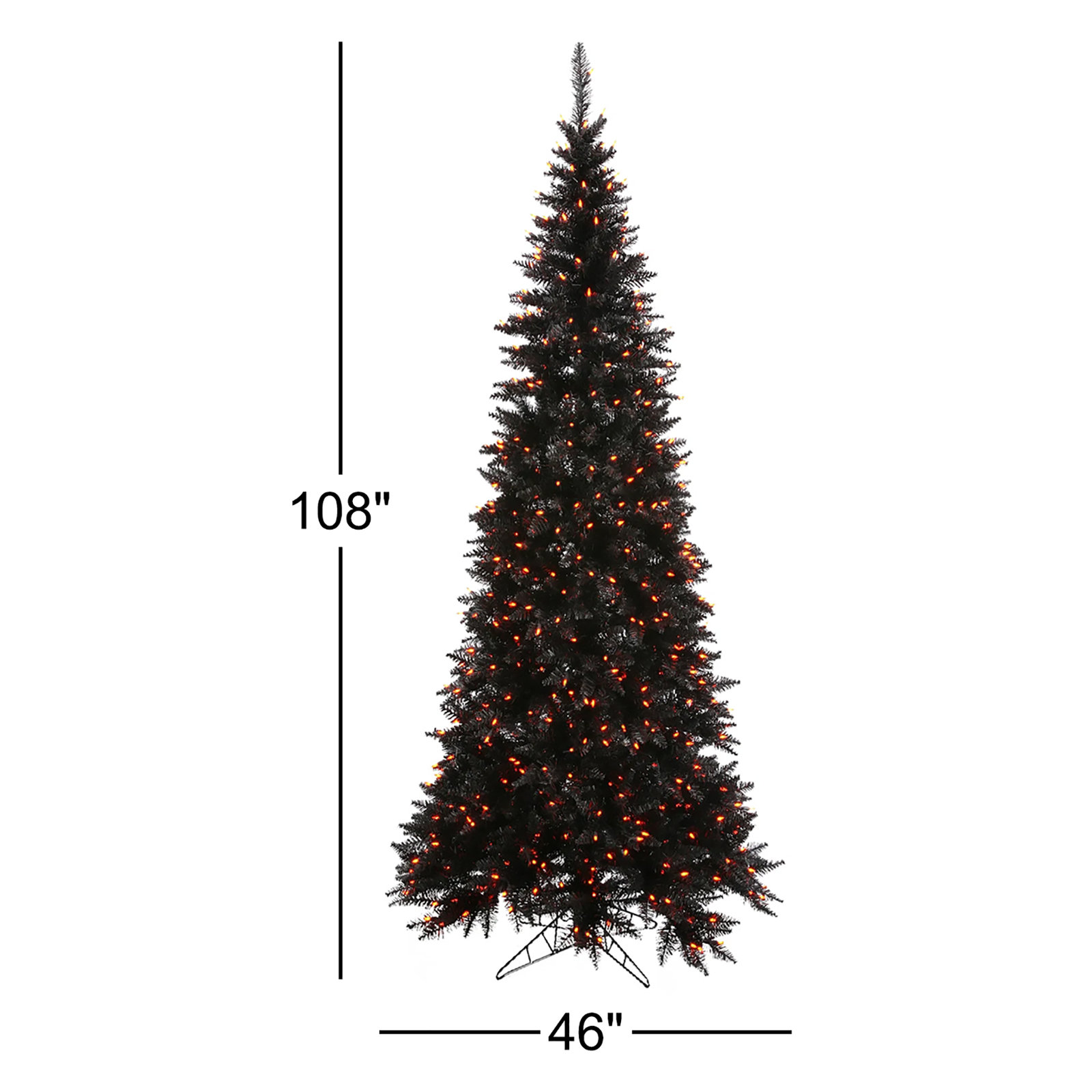 Black Fir Artificial Christmas Tree with Orange LED Lights with Stand, 9' H x 46" W