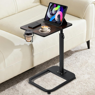 Height-Adjustable Sofa Arm Table – 16" x 12" Large Surface Couch Tray for Snacks & Laptops