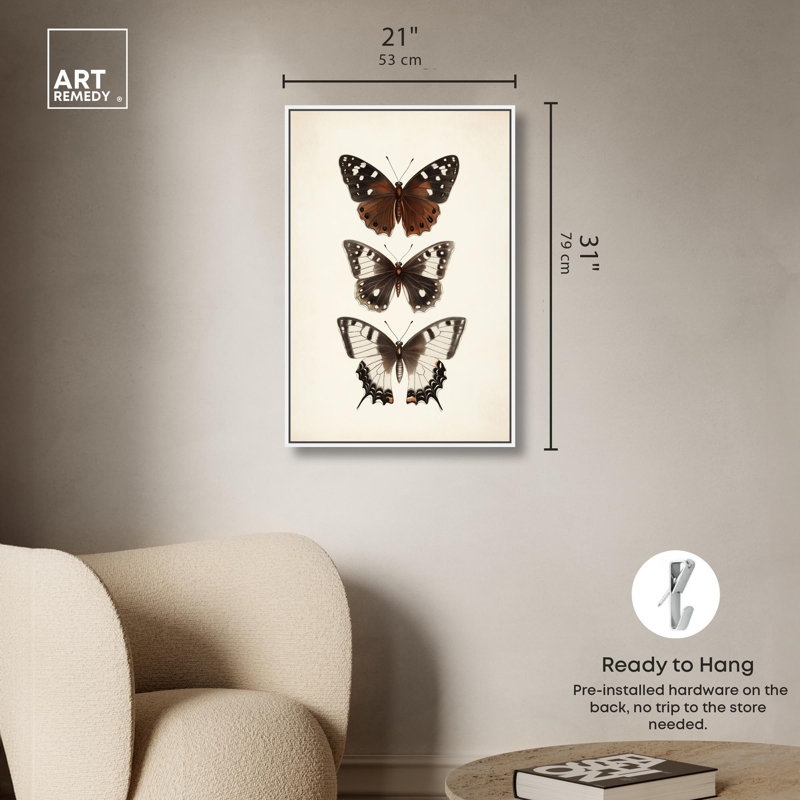 Décoration murale papillon empilable sur toile par Art Remedy, cadre blanc, 20 x 30, H 31 po x l 21 po, Cadre blanc