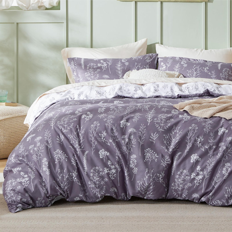 Ensemble de housse de couette réversible pour grand lit - housse de couette réversible avec fermeture à glissière, ensemble de literie à motif floral 3 pièces