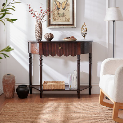 Console demi-cercle en bois massif brun