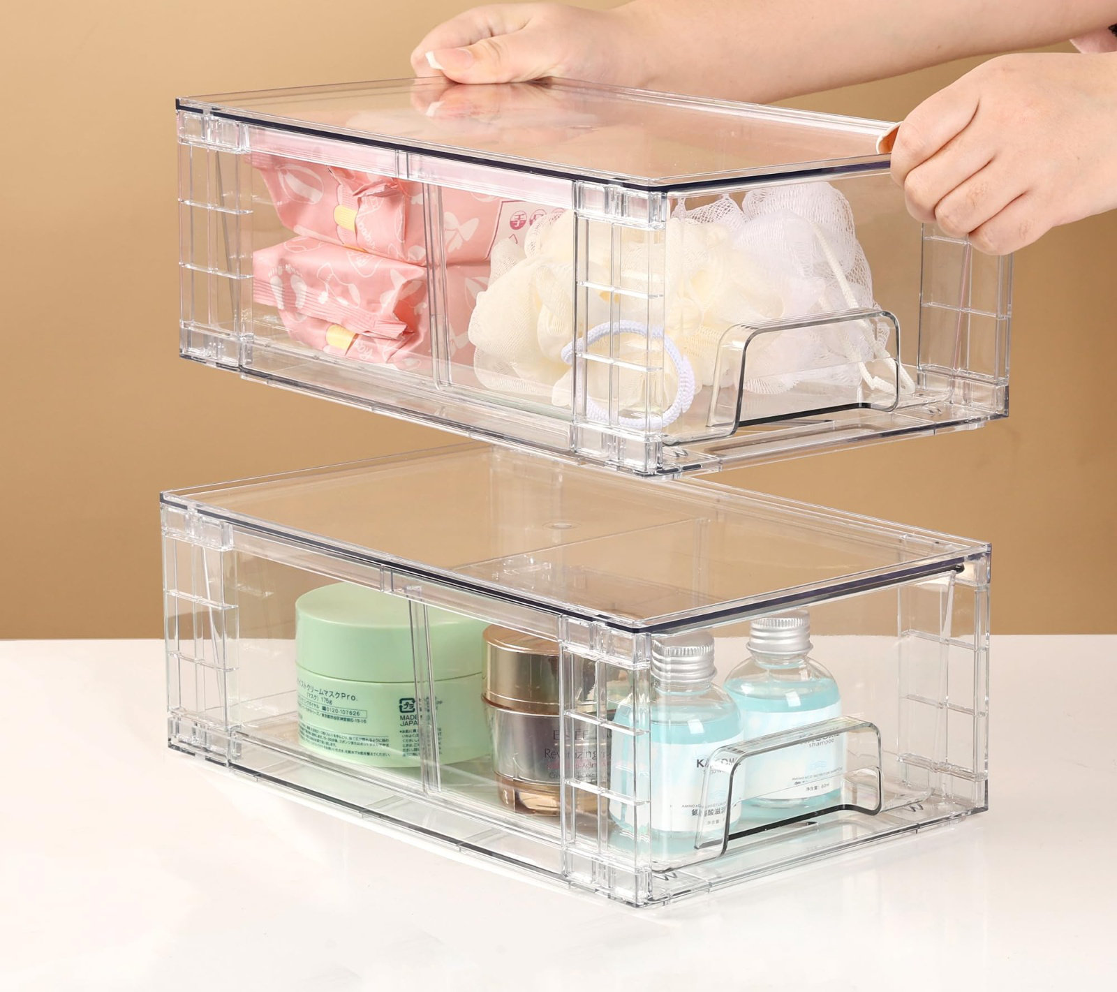 Esdiplot 4-Pack 18 Quart Clear Plastic Storage Drawers – Stackable Organizer Bins For Clothes, Office, Craft Supplies