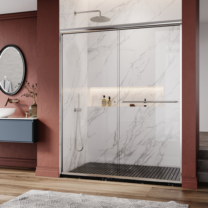 56-60" W x 72" H Semi-Frameless Double Sliding Shower Door, Chrome