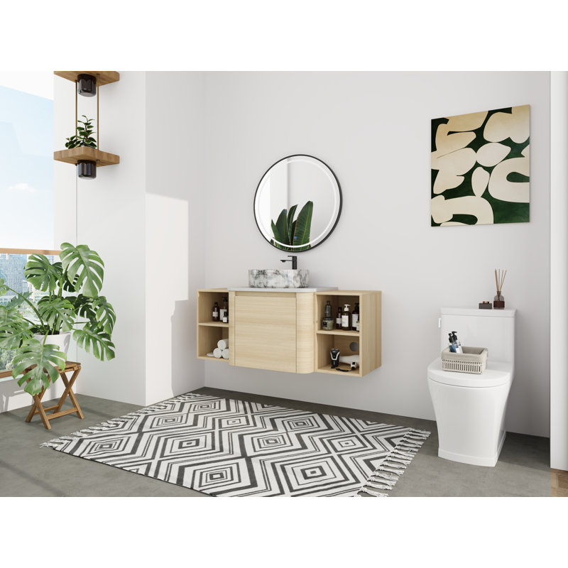 Meuble-lavabo double 48 po (pleine longueur) 48 po - 5 options de couleur de lavabo (motifs blanc / noir / marbre) + armoire en bois clair (type C)
