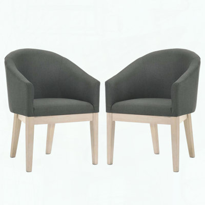 Set of 2 Gray Fabric Barrel Accent Chairs – Natural Wood Legs