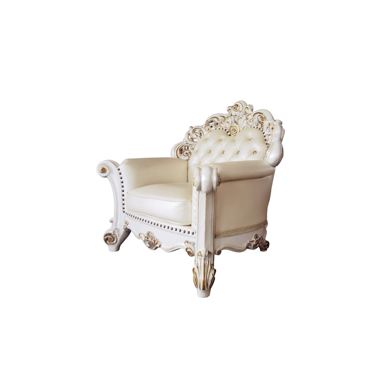 Fauteuil capitonné H 48 po Haskard, Similicuir beige, Beige