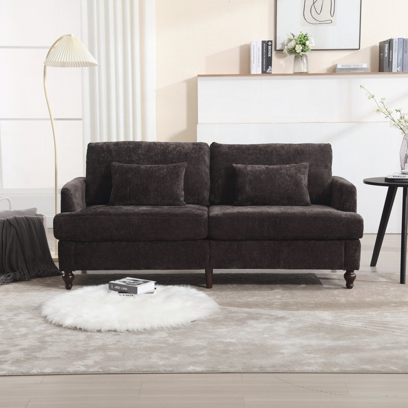 Canapé moderne deux places en tissu chenille de style milieu du siècle, canapé deux places rembourré avec pieds en bois pour chambre à coucher