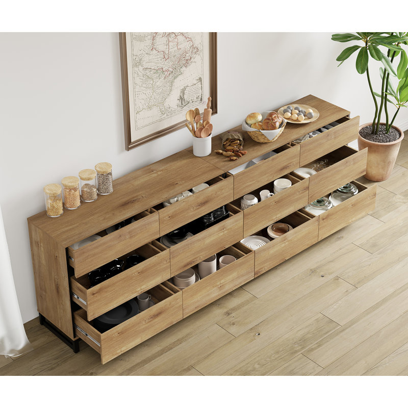 Buffets multifonctionnels, buffet moderne 2 en 1 avec 12 tiroirs et base en métal, armoire de rangement pour la cuisine, armoire à café
