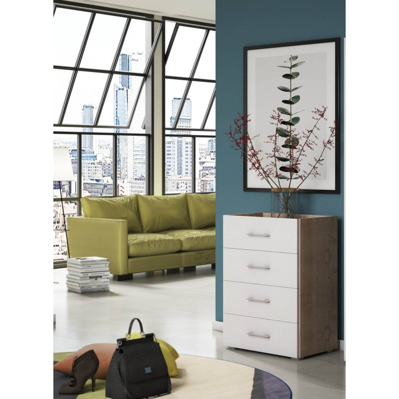 Gurusharan 60cm W 4 - Drawer Chest of Drawers, White/Oak