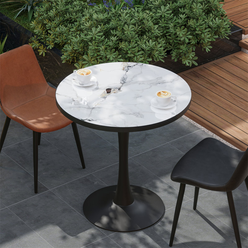 Round Kitchen Dining Table Leisure Sintered Stone-Top Coffee Table With Pedestal Base 30”, White/Black