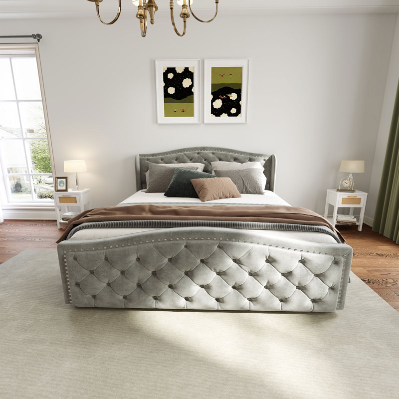 Ensemble de chambre à coucher 3 pièces Kinsly, Gris clair, Très grand