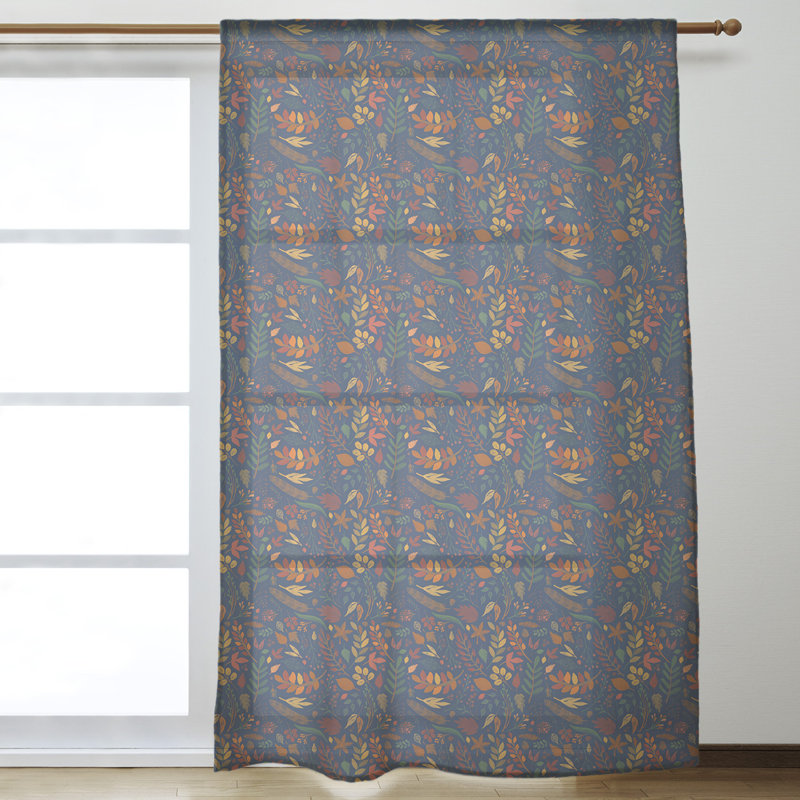 Sheer Curtain Single Panel, Navy Blue/Orange/Yellow