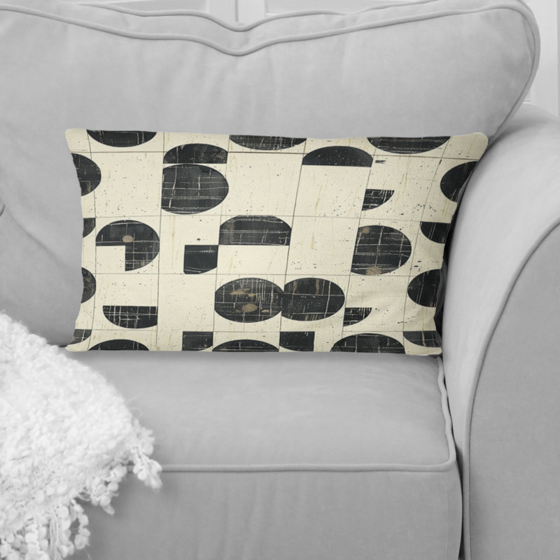 Coussin lombaire Mid-Century blanc et noir Mid-Century