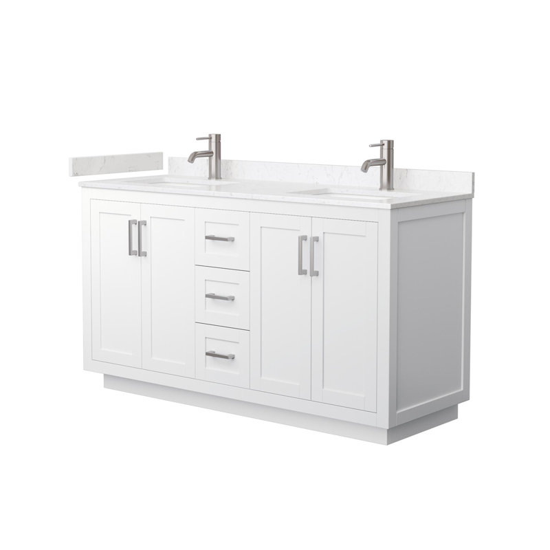 Miranda 60" Freestanding Double Bathroom Vanity with Cultured Marble Top, Carrara Cultured Marble, White, Brushed Nickel