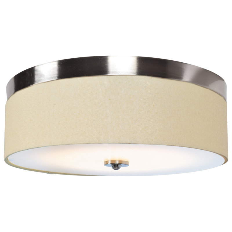 Aragam LED Flush Mount - Brushed Steel Finish - Fabric Shade - Acrylic Diffuser, 5" H x 16" W x 16" D, Bronze