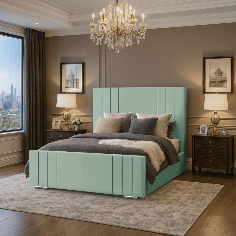 Aalyan Upholstered Bed, 160 x 219 cm, Duck Egg