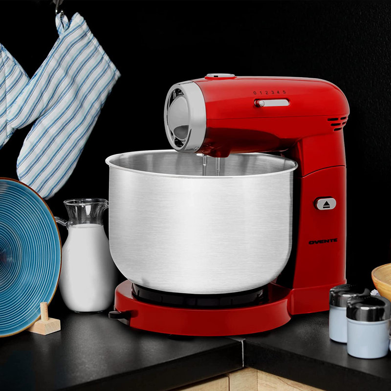 Ovente Red 3.5-Quart Stainless Steel Stand Mixer with Variable Speed