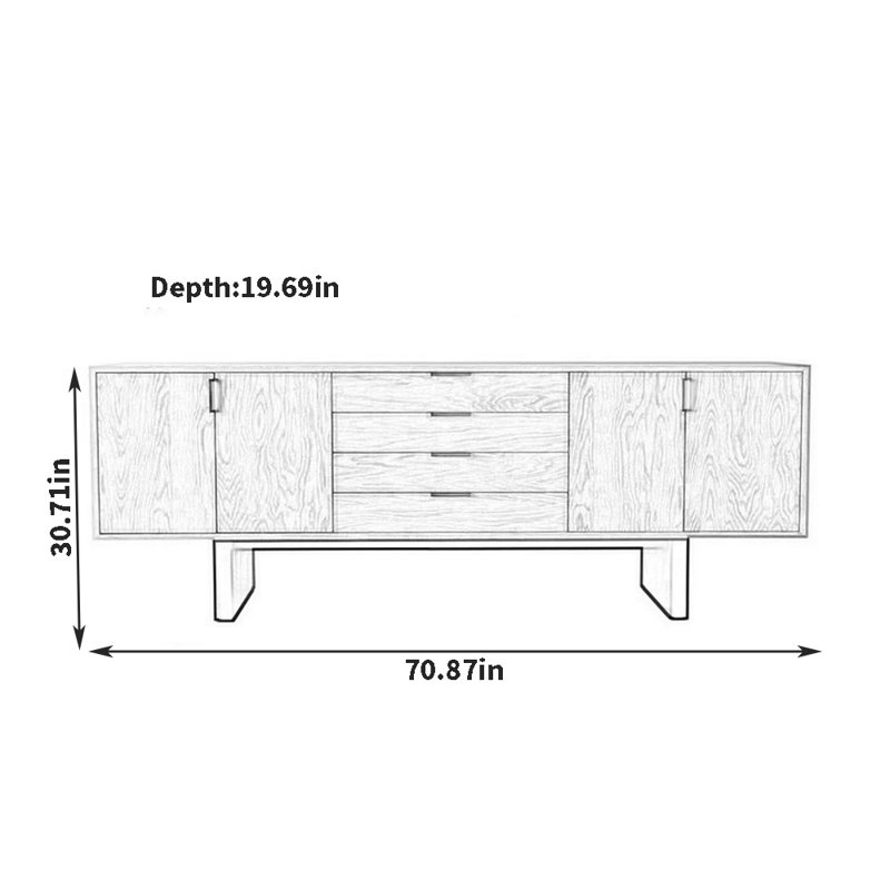 Buffet en bois massif de haute qualité, H 30,71 po x l 70,87 po x P 19,69 po