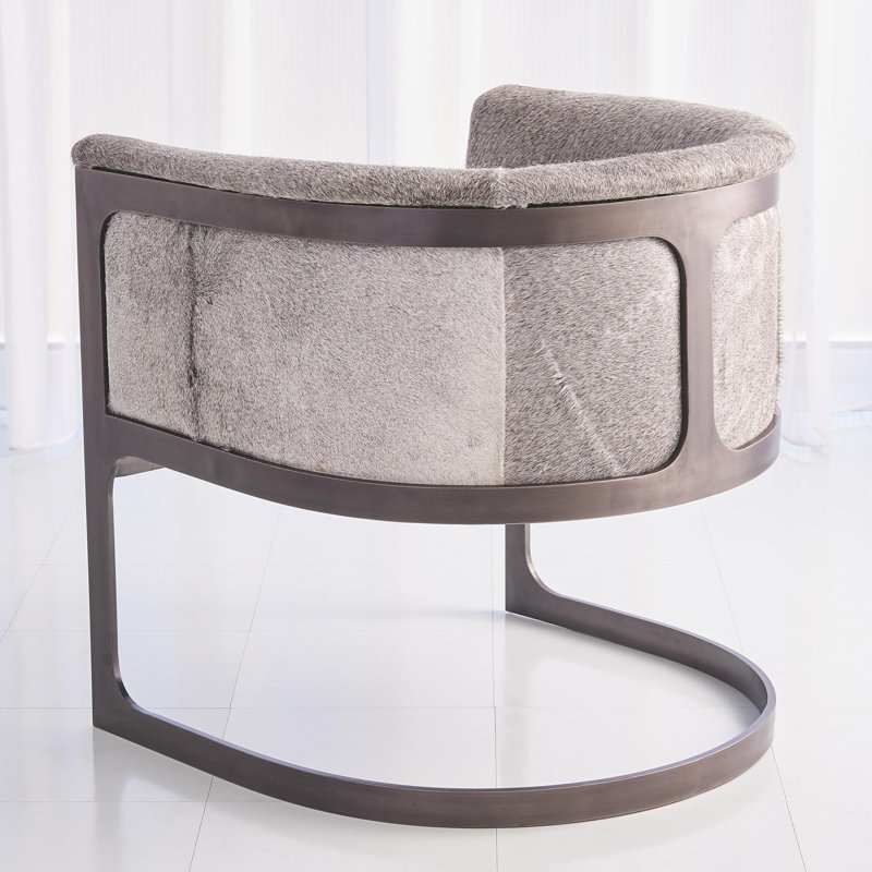 Regan Barrel Chair w/Hair-on-Hide, Antique Gunmetal/Gray