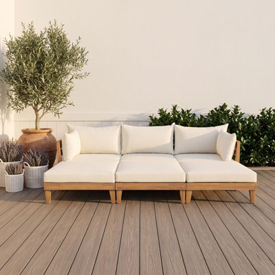 6-Piece Modular Patio Sectional Sofa Set with 3 Ottomans and 5 Throw Pillows