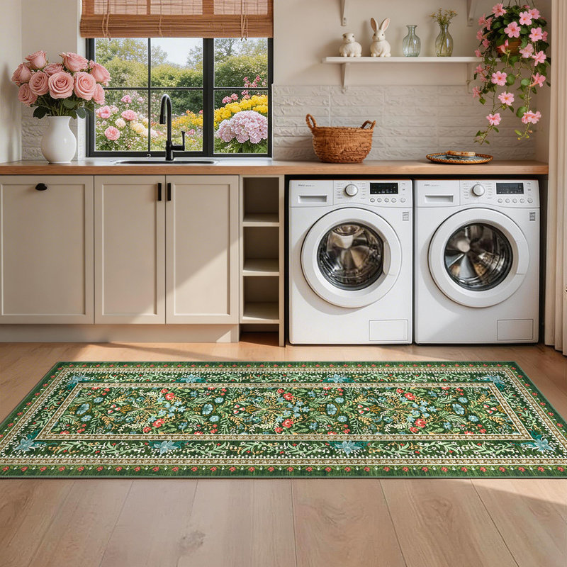 Tapis lavable moderne avec envers antidérapant, Green, 2 x 6 pi